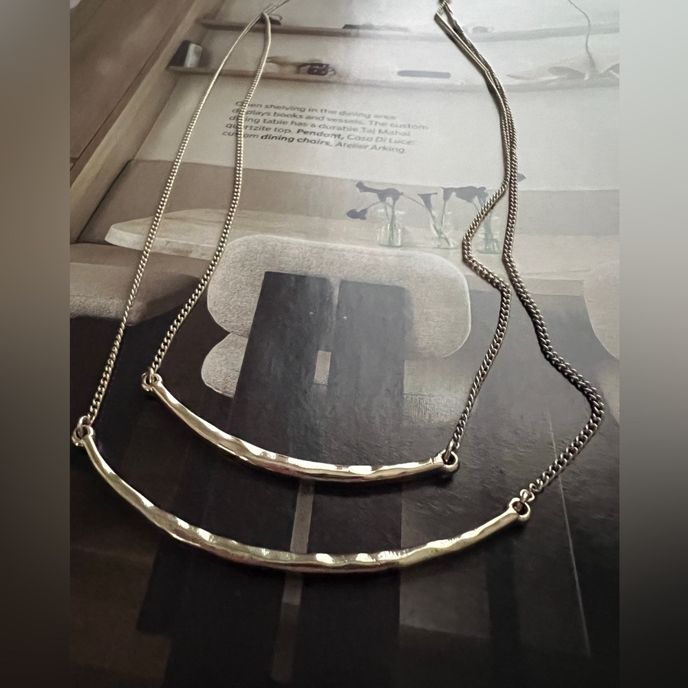 Banana Republic Gold Necklace, Layered Necklace, Hammered motifs